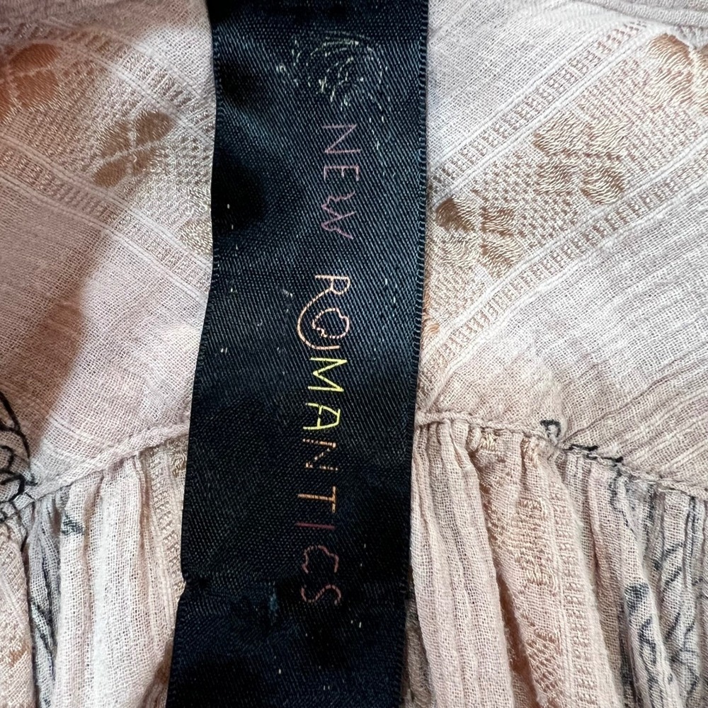 Free People New Romantics Pink Cotton Gauze Embroidered Kimono Wrap Top Small - Picture 7 of 12
